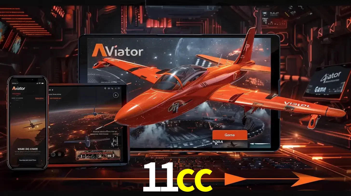 Apresentação tecnológica do jogo Aviator com um avião saindo da tela de um tablet, demonstrando a experiência imersiva em múltiplos dispositivos no 11cc.