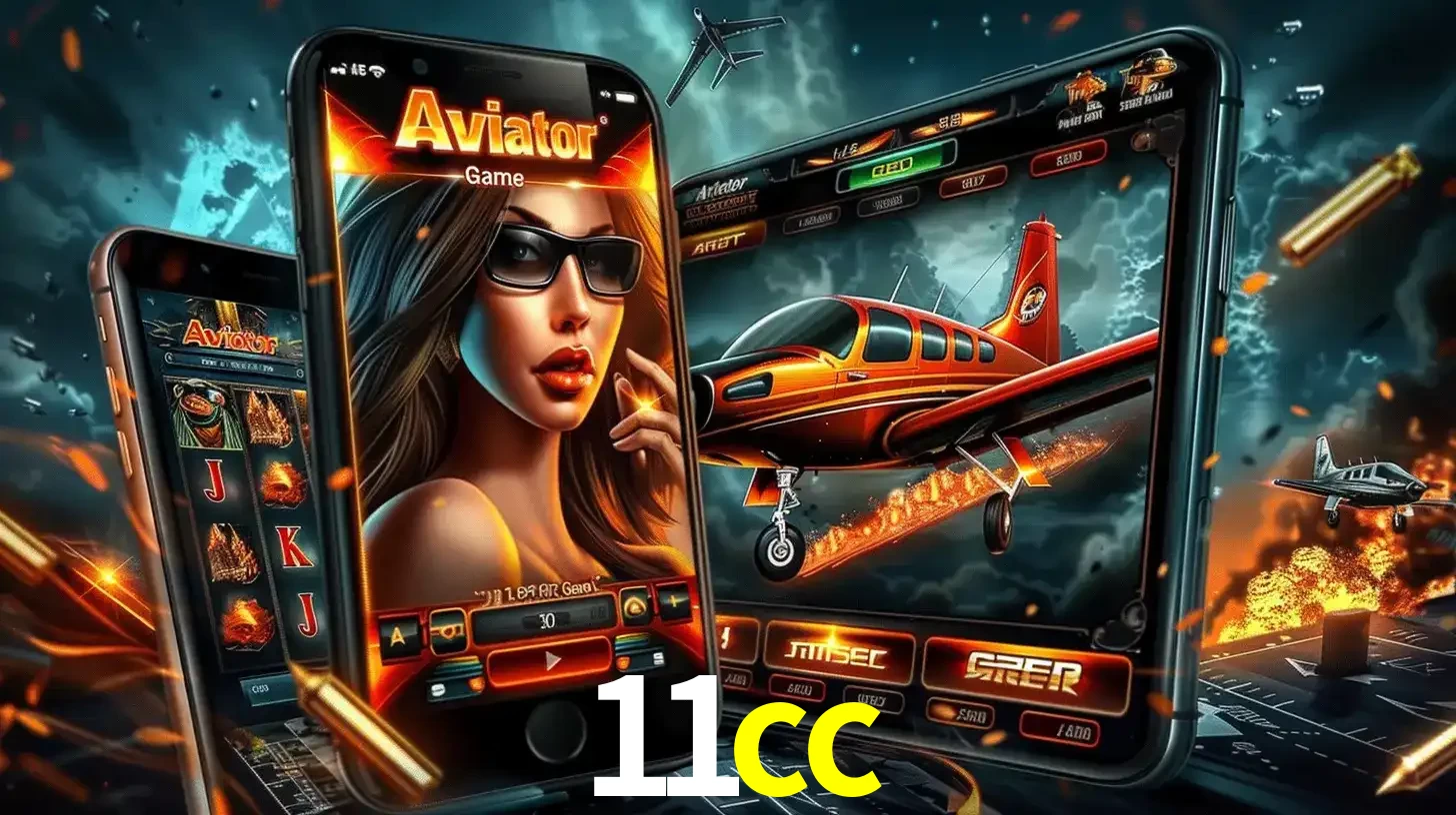 O popular jogo de apostas Aviator exibido em vários celulares e tablets, mostrando a interface emocionante e a ação de voo disponíveis para jogar agora no 11cc.