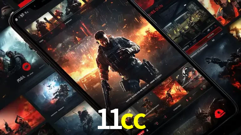 Tela de um celular exibindo uma galeria de jogos de tiro com temática militar, mostrando a variedade de e-sports disponíveis para apostas na plataforma de entretenimento 11cc.
