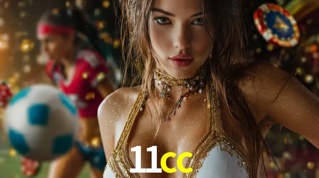Mulher elegante representando a combinação de glamour e emoção das apostas esportivas, com uma jogadora de futebol ao fundo, destacando a ação no 11cc.