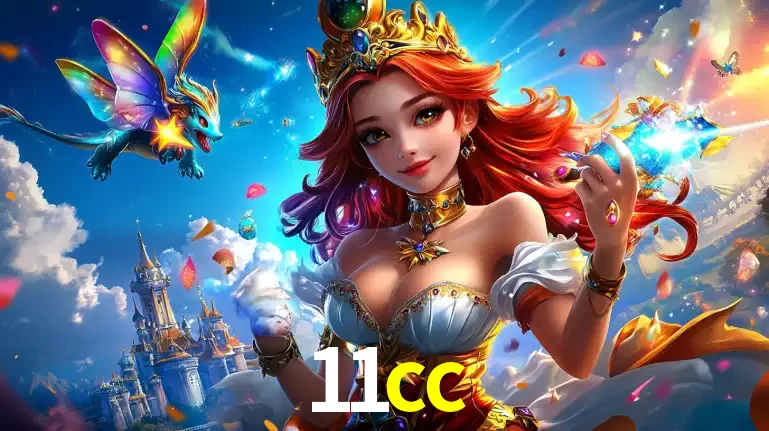 A princesa de um reino de fantasia mágico, com seu pequeno dragão, apresentando um mundo de prêmios encantados nos jogos de caça-níqueis do cassino 11cc.